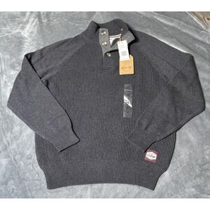 Weatherproof Vintage Sweater Mens Medium Charcoal Gray Mock Neck Button Pullover